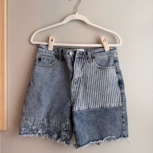Bohme Benny contrast denim Patchwork Jean Shorts